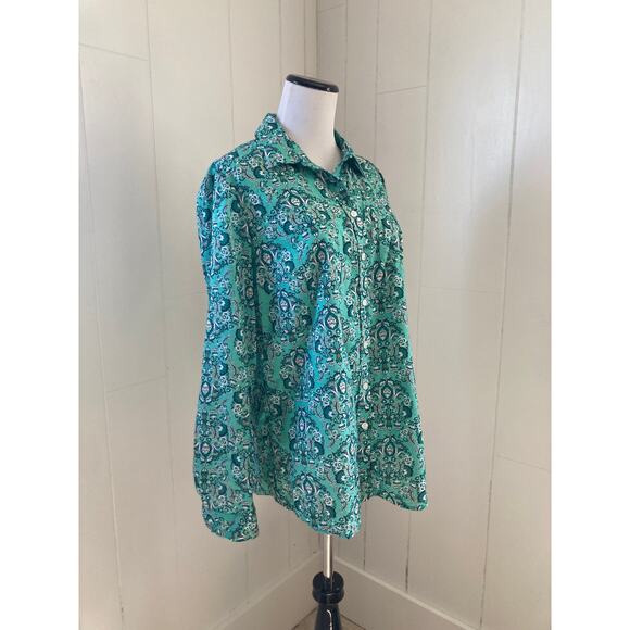 Kim Rogers Green Floral Buttondown Shirt, Size S - Picture 1 of 6